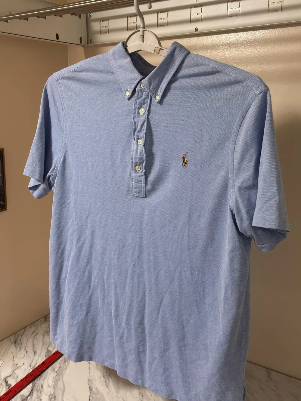 Ralph Lauren Light Blue Short-Sleeve Polo with Button-Down Collar